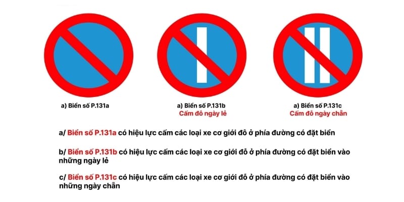 Biển P.131: Cấm đỗ xe (P.131a, P.131b, P.131c)