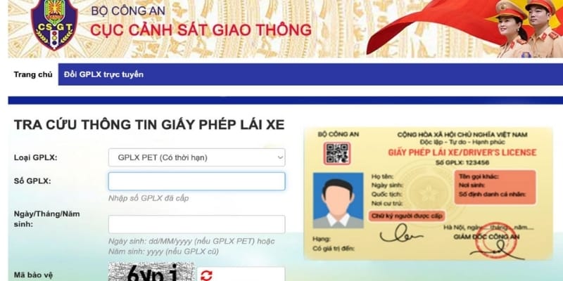 Tra cứu thông tin GPLX trực tuyến trên Cục CSGT
