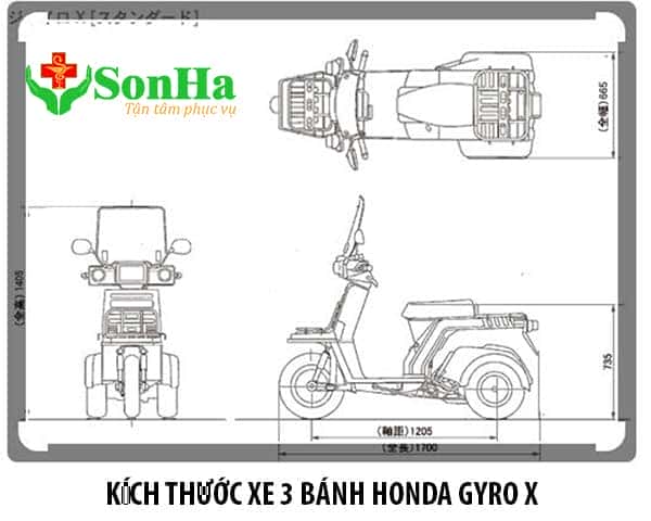 Bản đồ kích thước chi tiết của xe máy 3 bánh Honda