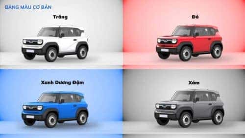 Bốn màu sắc cơ bản của VinFast VF3: trắng, đỏ, xám, xanh dương đậm