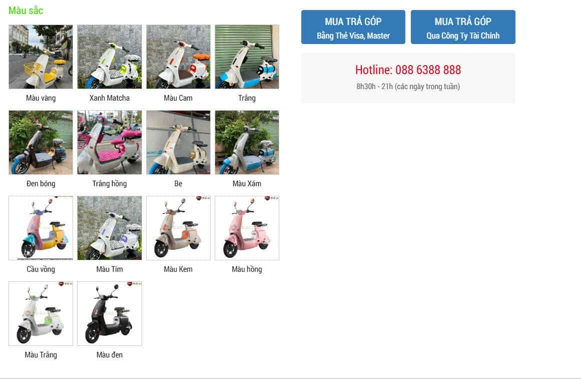 Các tùy chọn màu sắc đa dạng của xe điện K1 Dylexe VC K1.