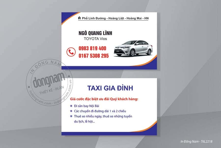 Card visit dịch vụ xe gia đình đưa đón sân bay