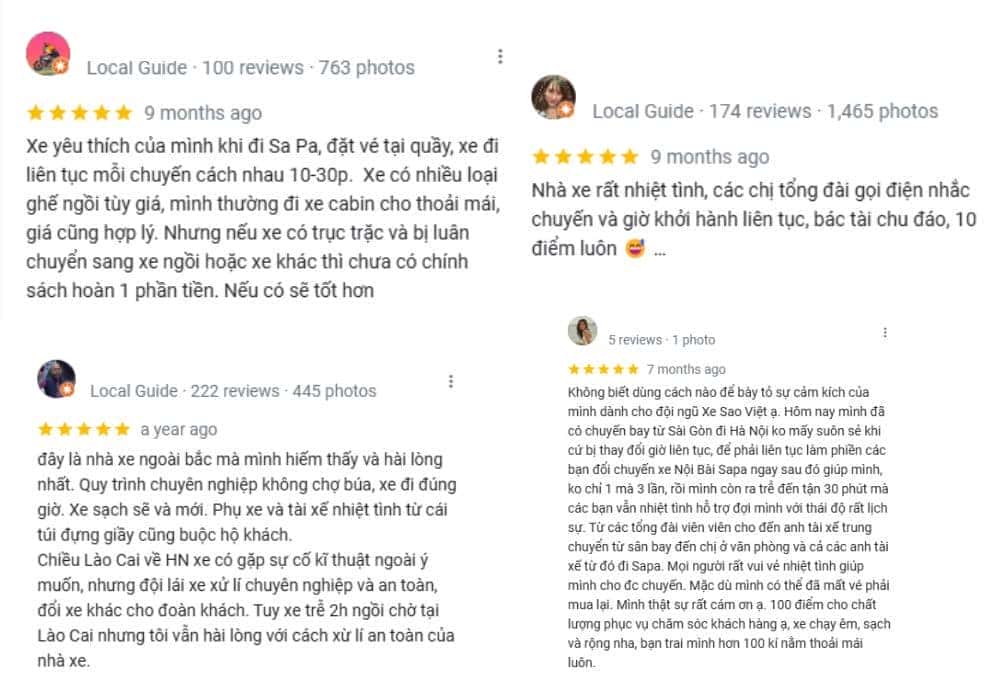 Đánh giá về Nhà xe Sao Việt trên Google Map