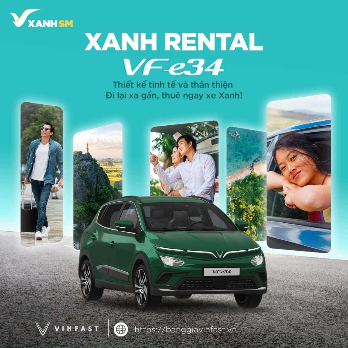 Hình ảnh xe điện Vinfast e34 trong dịch vụ thuê tự lái