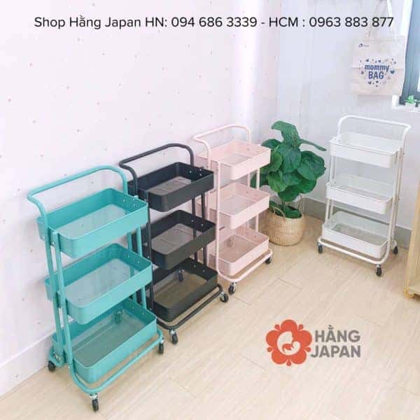 Kệ 3 tầng có bánh xe màu đen di động