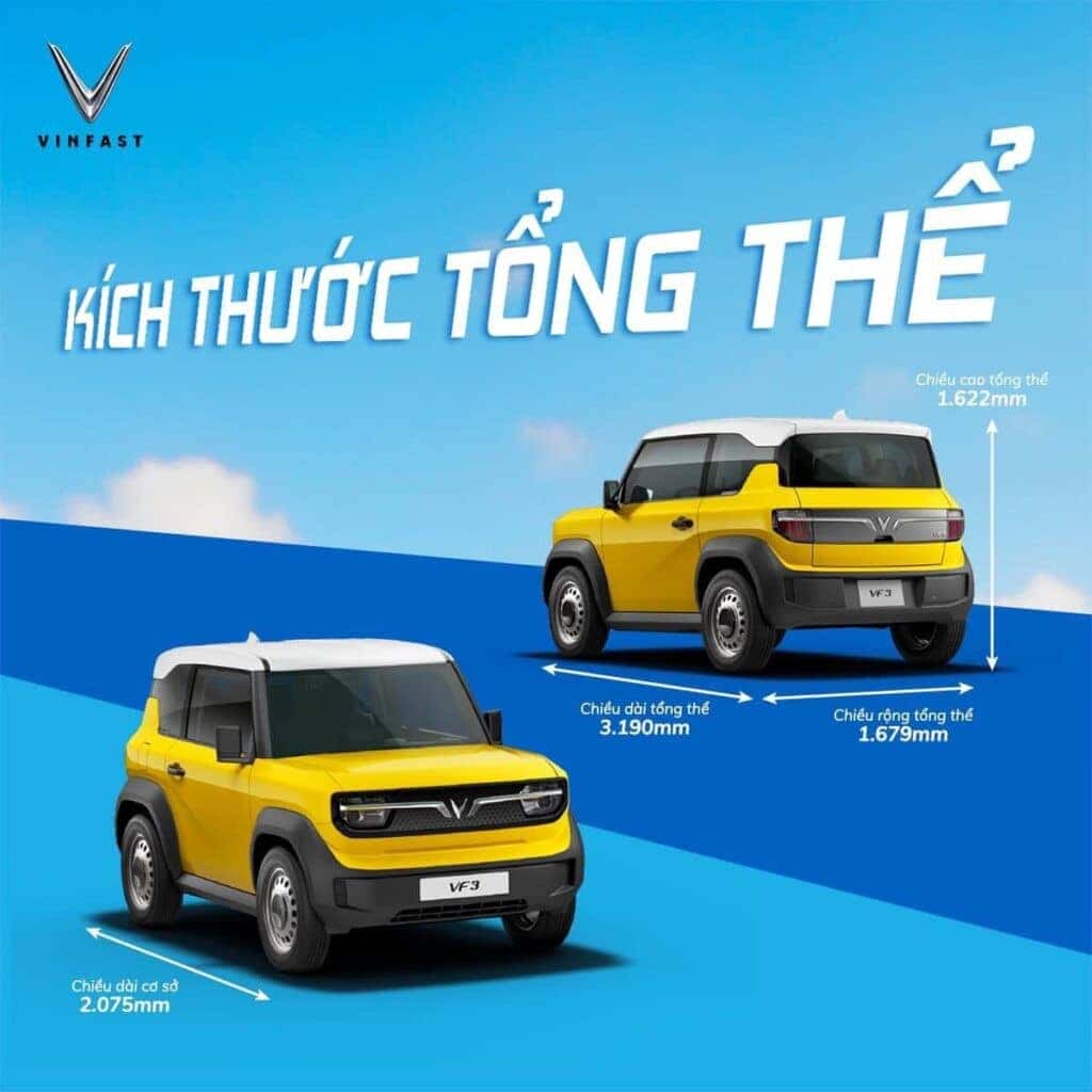 Kích thước tổng thể xe ô tô điện VinFast VF3