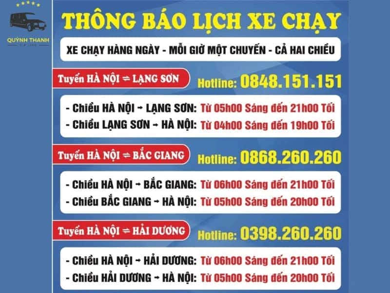 Lịch trình hoạt động và khung giờ chạy của xe khách Hà Nội Bắc Giang