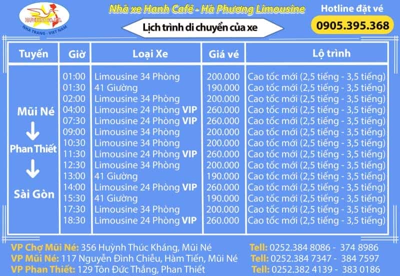 Lịch trình xe khách Phan Thiết Sài Gòn chi tiết các chuyến trong ngày