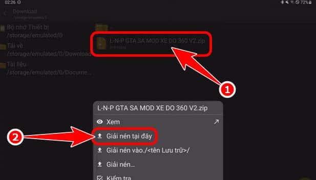 Màn hình giải nén file dữ liệu mod xe độ, đảm bảo game hoạt động ổn định