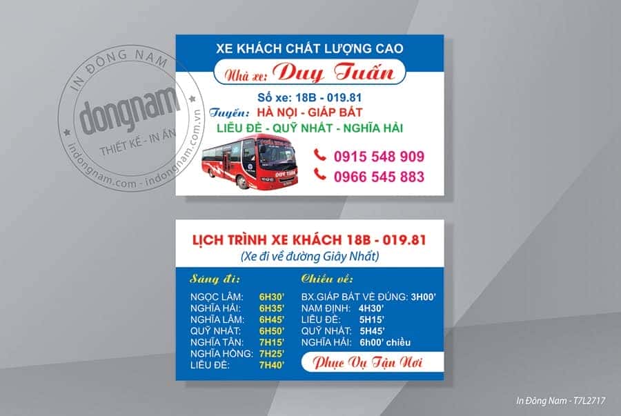 Mẫu danh thiếp xe khách chở khách liên tỉnh