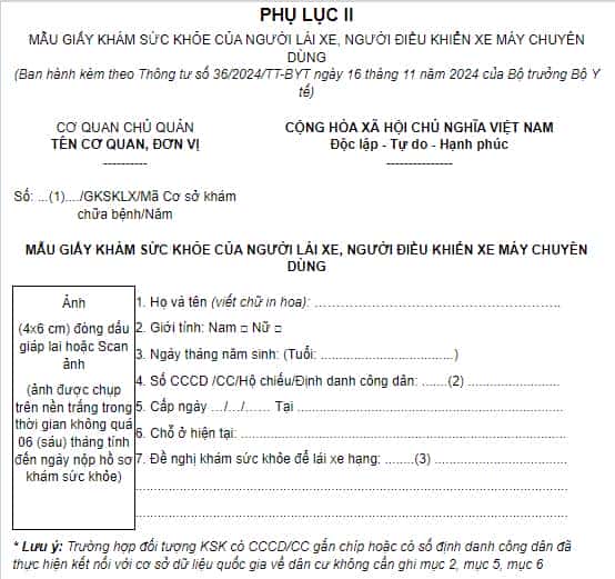 Mẫu giấy khám sức khỏe lái xe theo quy định mới nhất