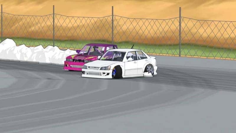 Pha drift góc rộng của fr legends mod xe độ, nhấn mạnh kỹ năng điều khiển