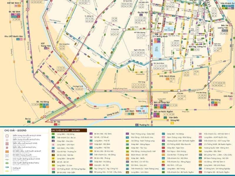 Sơ đồ chi tiết các điểm dừng và lộ trình xe buýt Hà Nội