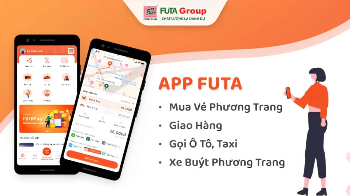 Ứng dụng FUTA trên điện thoại di động giúp khách hàng đặt vé và liên hệ tổng đài Phương Trang tiện lợi