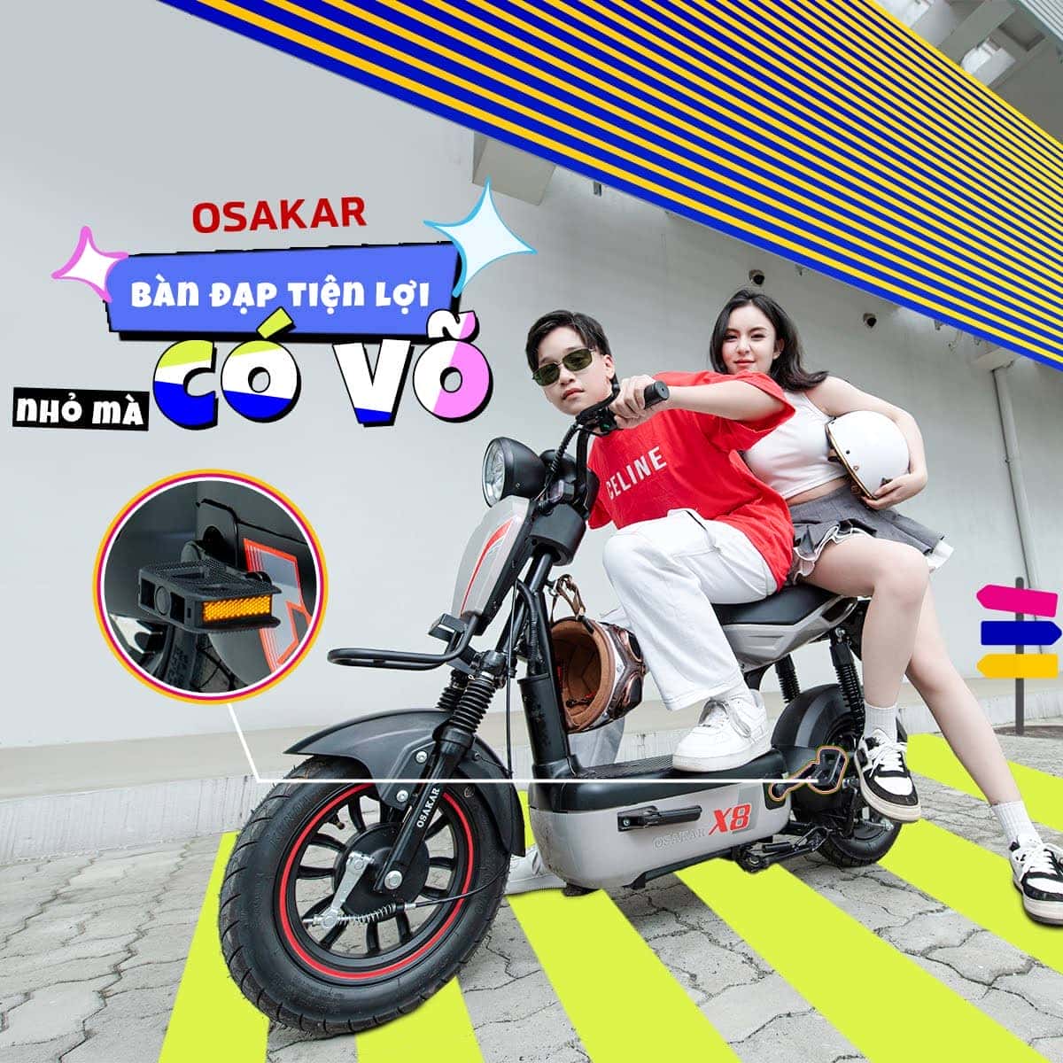 Xe đạp điện bàn đạp Osakar X8 rất phù hợp với học sinh cấp 2 nhờ thiết kế nhỏ gọn, tinh tế và cá tính