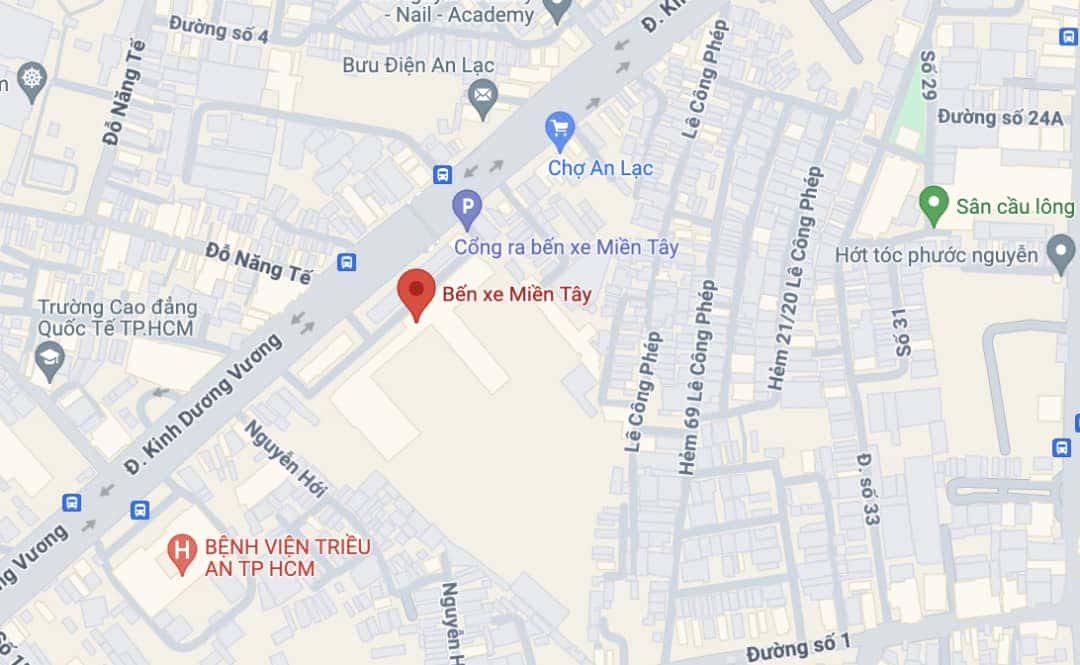 Bản đồ chỉ dẫn địa chỉ bến xe Miền Tây