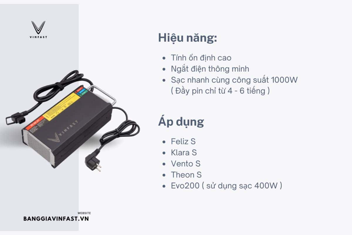 Bộ sạc nhanh 1000W cho xe máy điện VinFast với công nghệ LFP