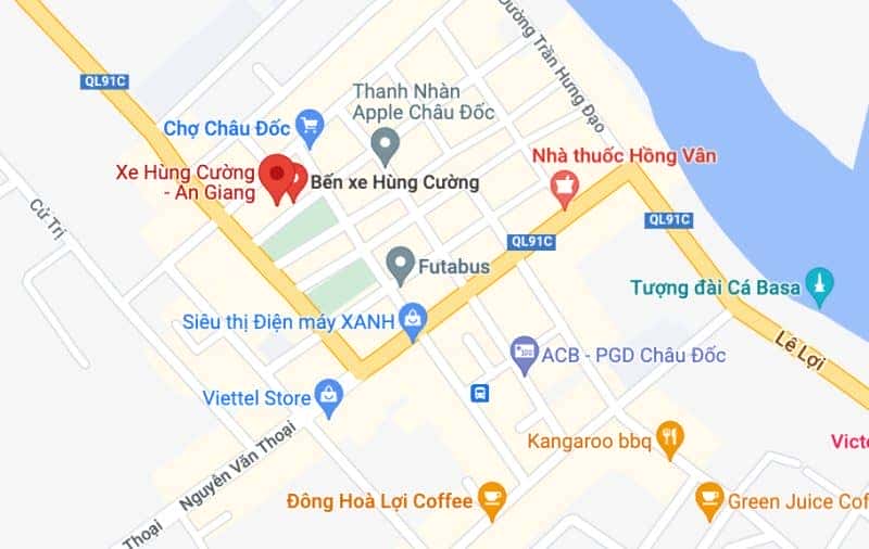 Điểm đón trả khách của xe Hùng Cường tại Châu Đốc An Giang