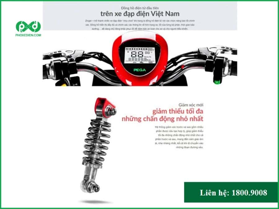 Đồng hồ và giảm sóc của xe đạp điện Pega