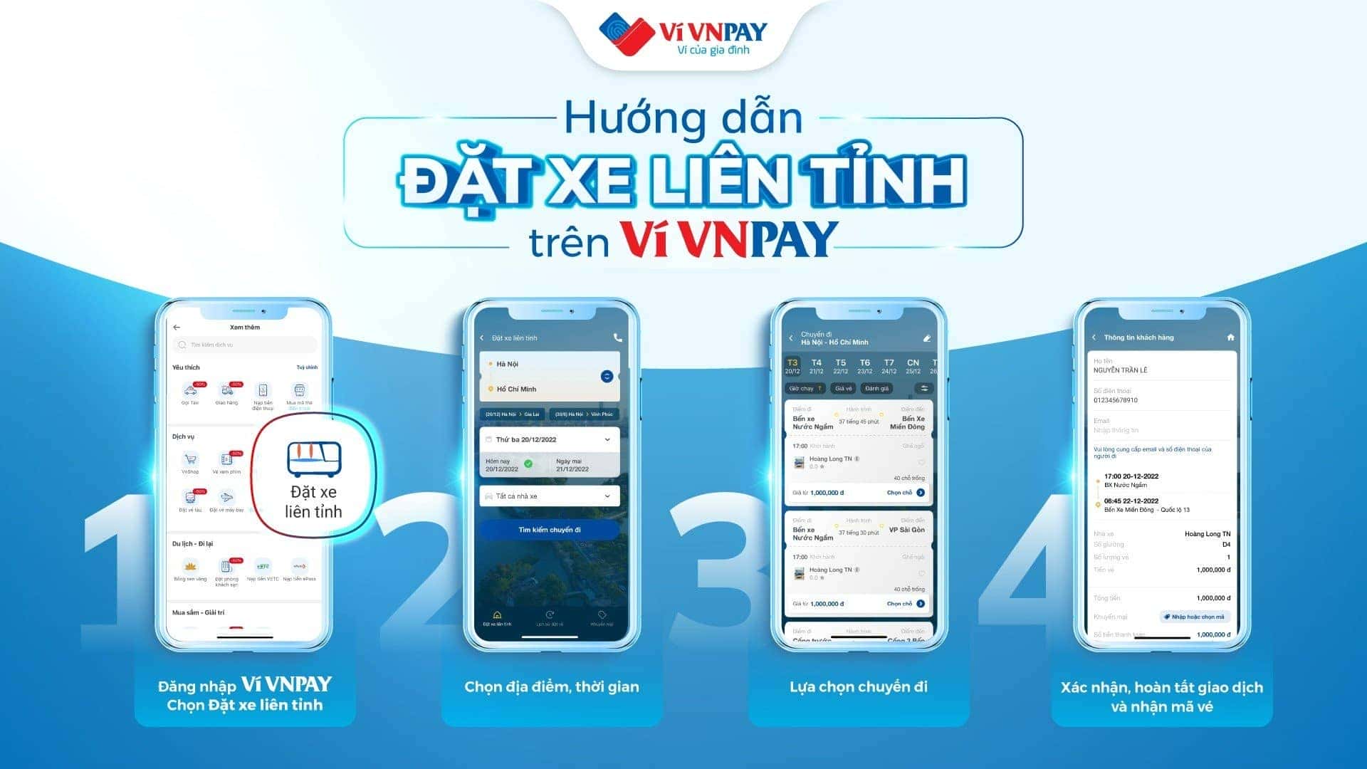 Giao diện các bước đặt vé xe limousine qua ứng dụng