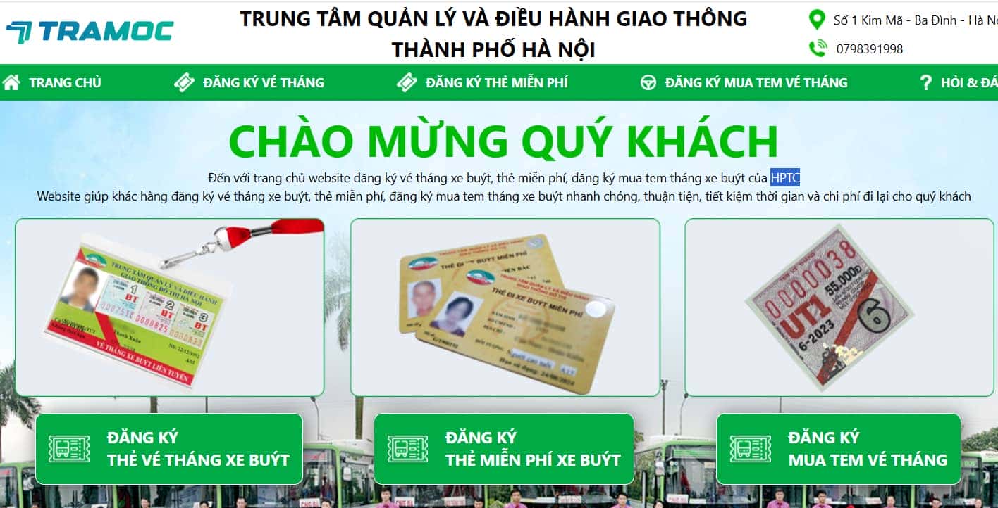 Giao diện website đăng ký vé xe bus online