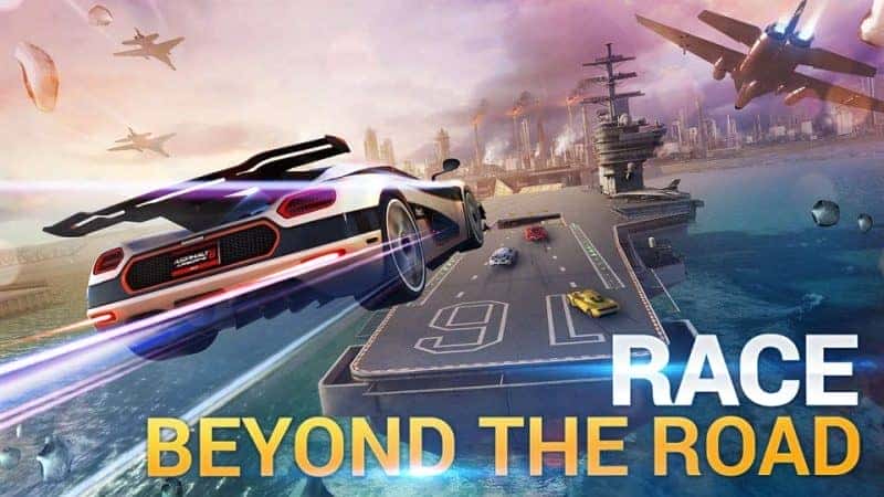 Hình ảnh gameplay game đua xe pc miễn phí Asphalt 8 Airborne với pha drift tốc độ cao trên đường băng.