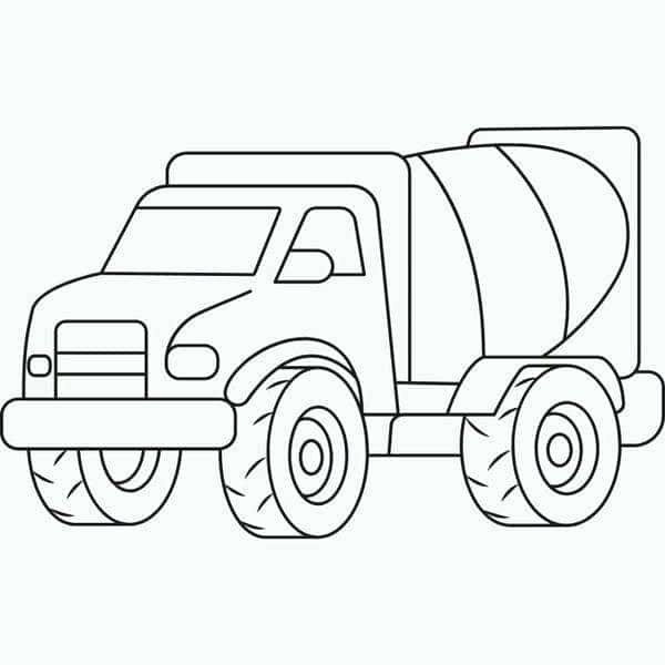 Hình vẽ chi tiết xe trộn bê tông để tô màu, giúp bé nhận biết các bộ phận của phương tiện.