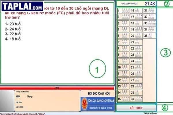 Làm bài thi thử trên app thi bằng lái xe B2 trên máy tính