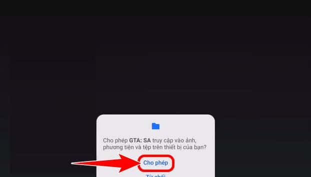 Màn hình cấp quyền truy cập bộ nhớ cho game GTA San Andreas mod xe độ