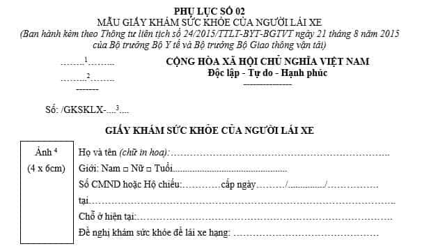 Mẫu giấy khám sức khỏe lái xe A1 chính thức