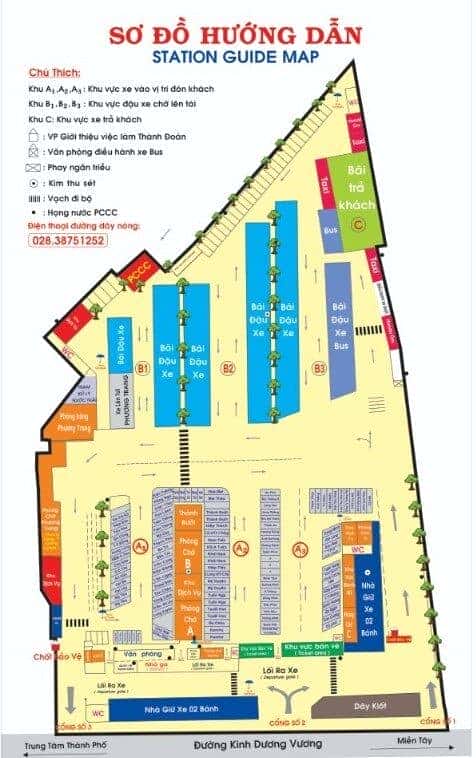 Sơ đồ nhà ga và các quầy vé tại bến xe Miền Tây