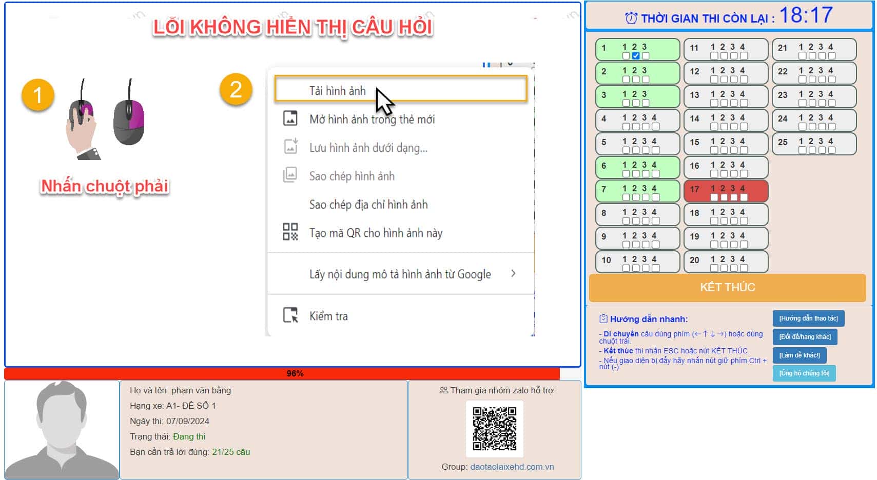 Sự cố phần mềm thi lý thuyết lái xe B2