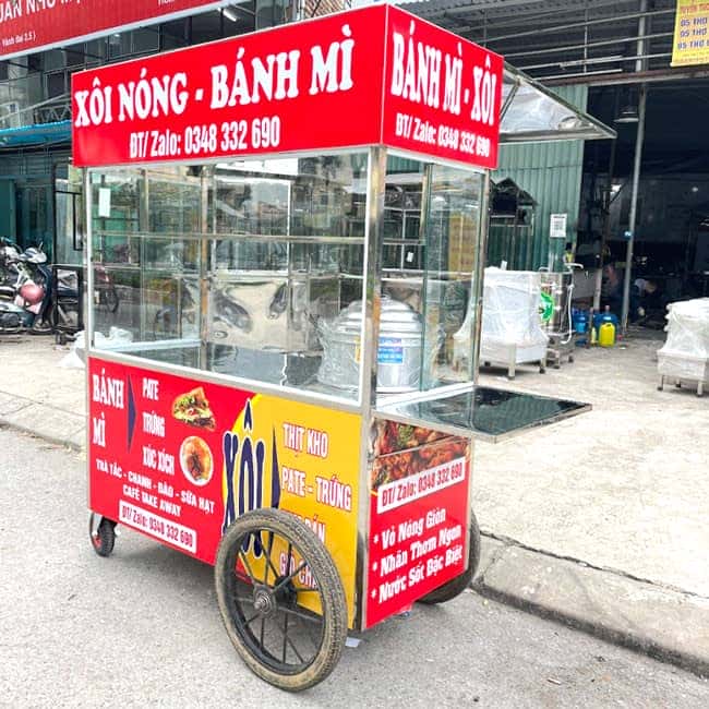 Thiết kế mặt bàn chế biến inox trên xe đẩy bán hàng
