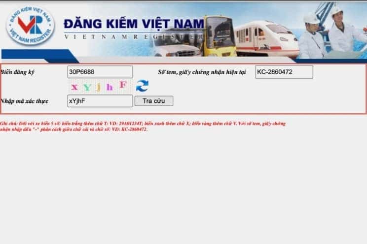 Tra cứu thông tin biển số xe hơi trên website Cục Đăng kiểm Việt Nam