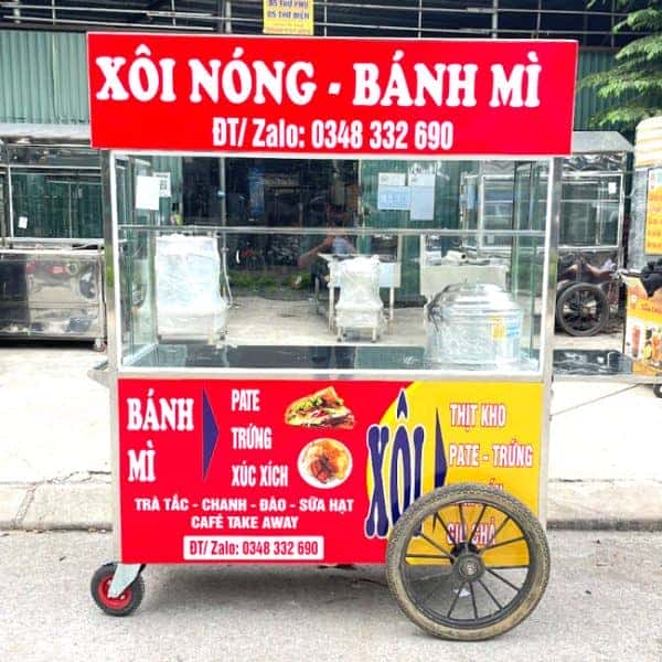 Xe đẩy bánh mì xôi mái bằng 1m5 tiện lợi
