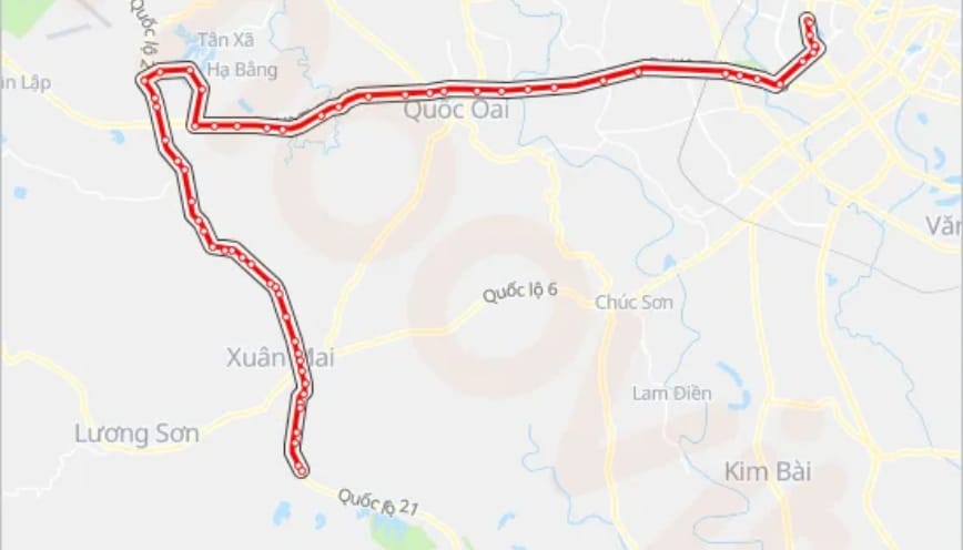 Lộ trình xe bus chiều đi từ Mỹ Đình đi Nội Bài