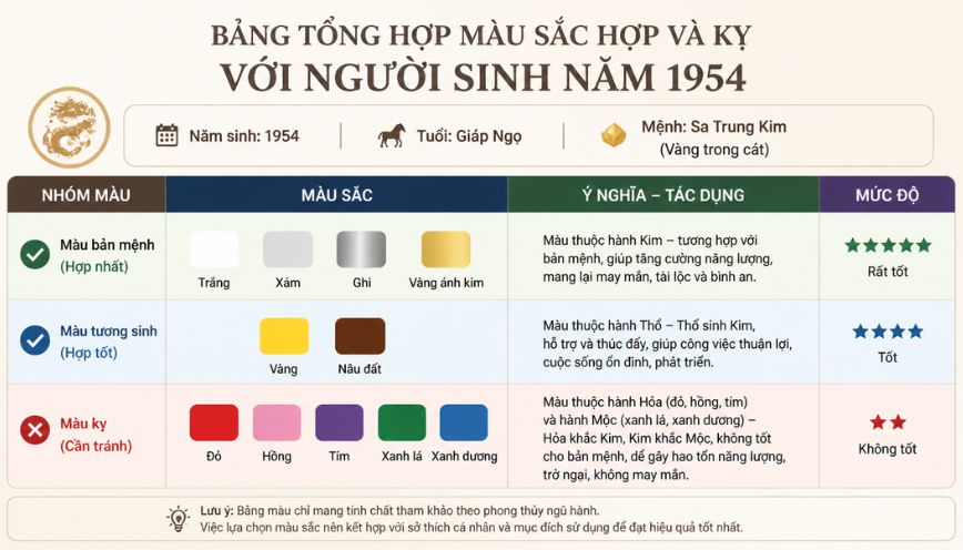 Bảng tổng hợp màu sắc hợp và kỵ với người sinh năm 1954