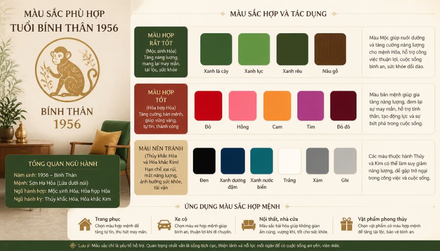 Màu sắc phù hợp với tuổi Bính Thân 1956