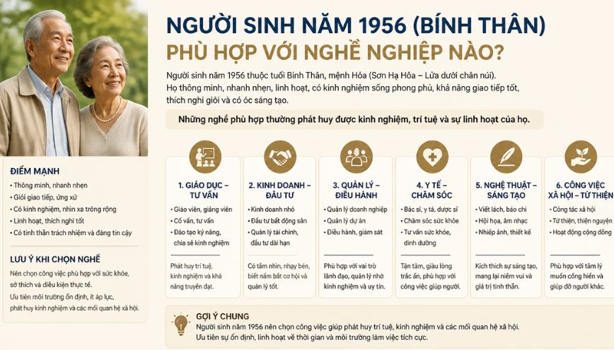 Người sinh năm 1956 phù hợp với nghề nghiệp nào?