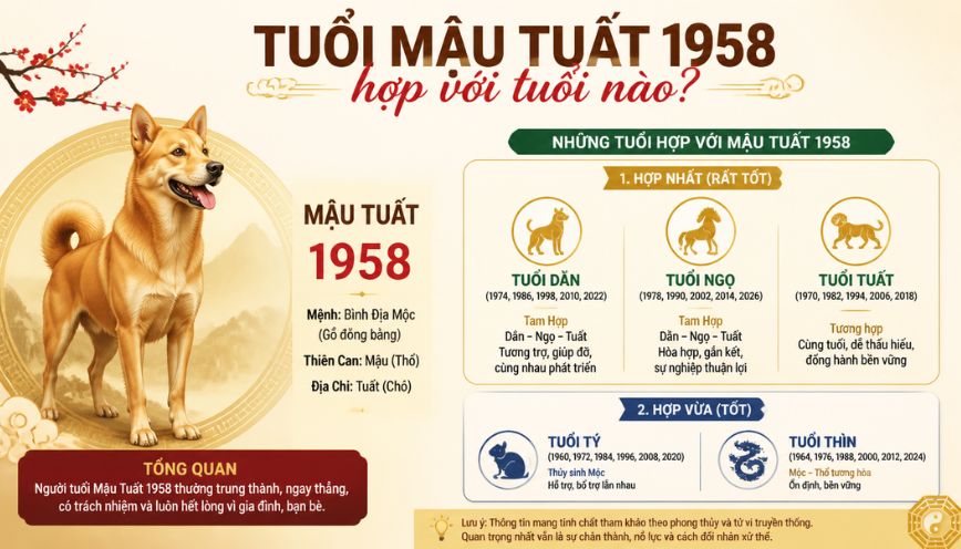 Tuổi Mậu Tuất 1958 hợp với tuổi nào?