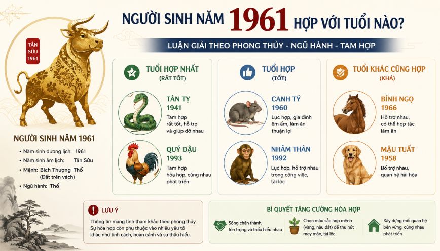 Người sinh năm 1961 hợp với tuổi nào?