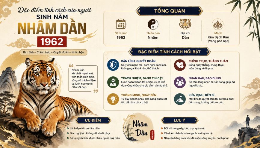Đặc điểm tính cách của người sinh năm Nhâm Dần 1962