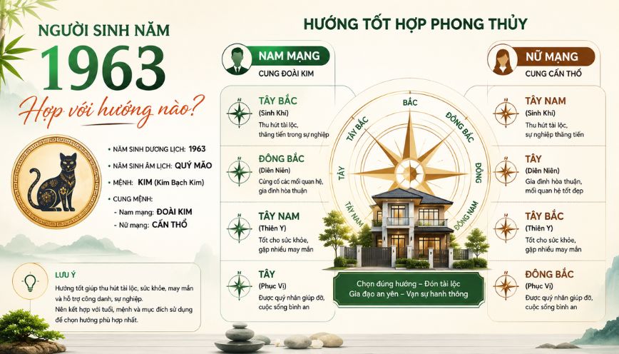 Người sinh năm 1963 hợp với hướng nào?