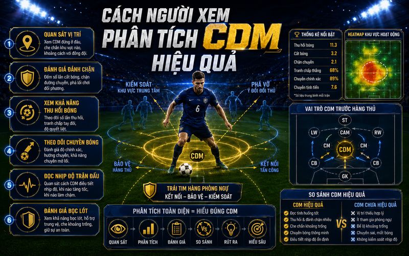 Hiểu vai trò CDM giúp người xem phân tích chiến thuật sâu hơn