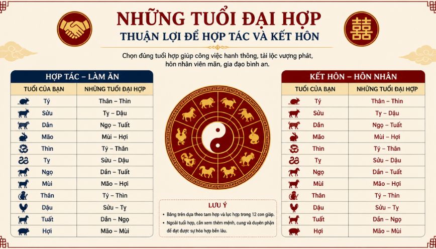 Những tuổi đại hợp thuận lợi để hợp tác và kết hôn