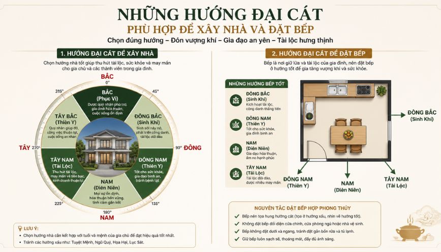 Những hướng đại cát phù hợp để xây nhà và đặt bếp