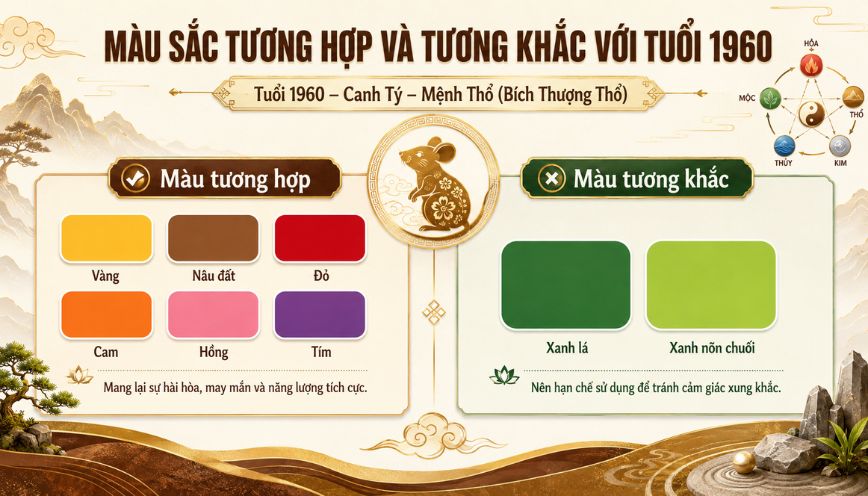 Màu sắc tương hợp và tương khắc với tuổi 1960