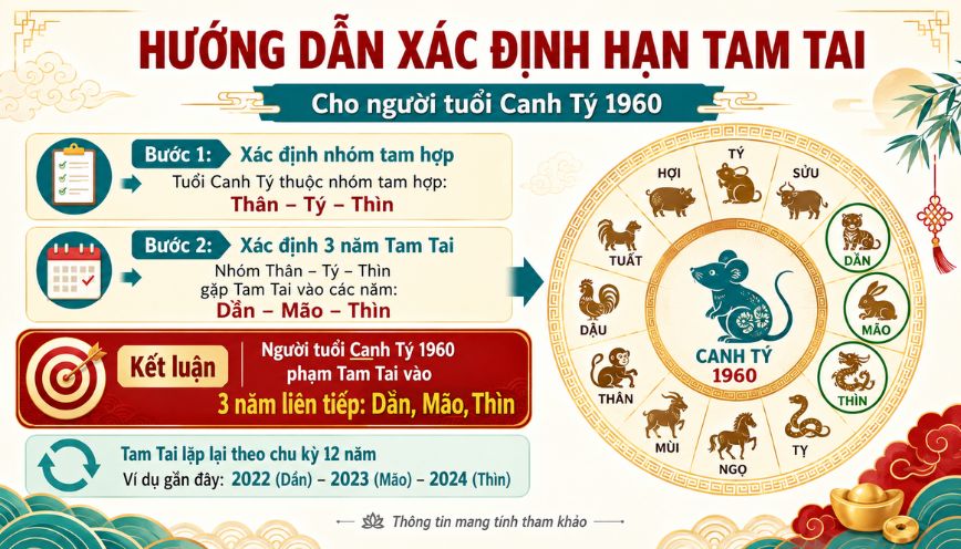 Hướng dẫn xác định hạn Tam Tai cho người tuổi Canh Tý 1960