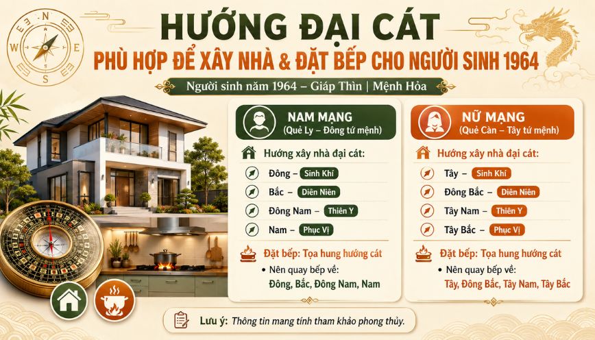 Hướng đại cát phù hợp để xây nhà và đặt bếp