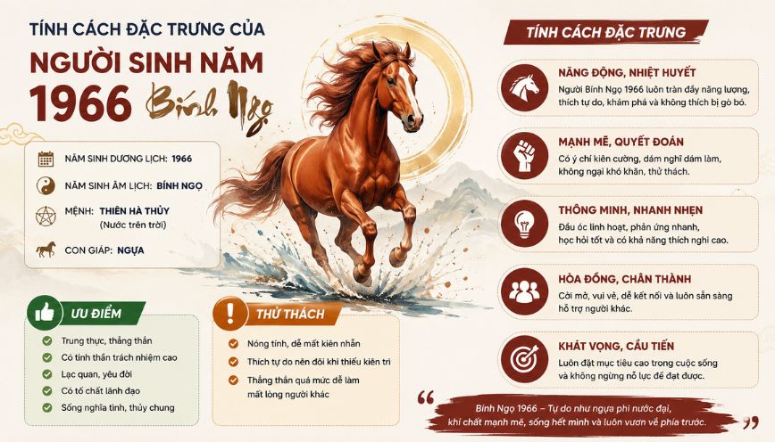 Tính cách đặc trưng của người sinh năm 1966 Bính Ngọ